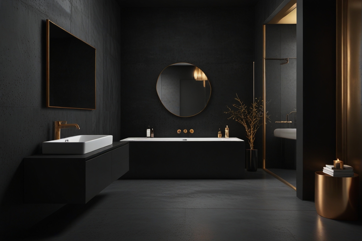 Salle de bain noire en béton ciré