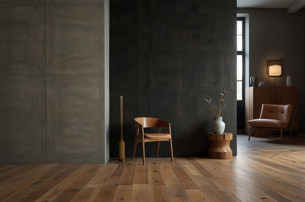 Béton ciré et parquet en bois naturel